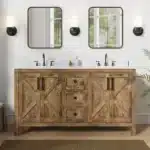 Goldoma 18-inch mid-century freestanding bathroom vanity with wood stripes decor, undermount sink, and adjustable shelf