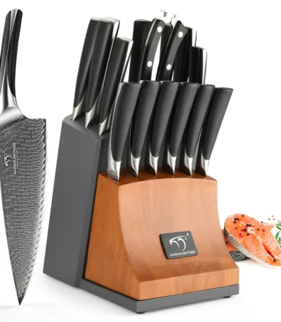 15 Pieces Knife Set Damascus Steel Professional Chef Kitchen Knife Set with Wooden Block