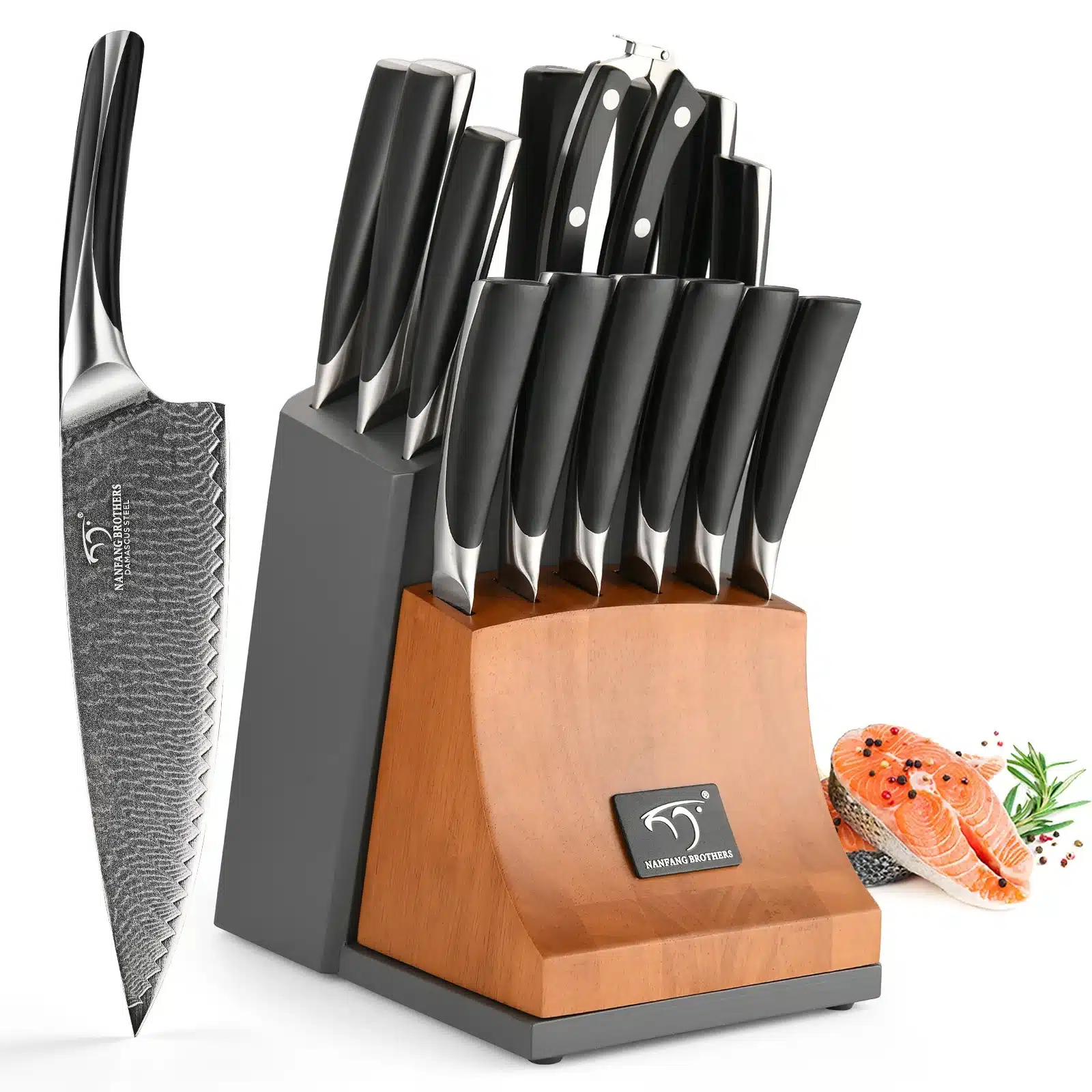 15 Pieces Knife Set Damascus Steel Professional Chef Kitchen Knife Set with Wooden Block