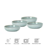 20 piece grey stoneware dinner set with plates and bowls on wooden table