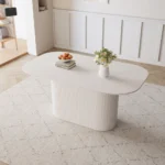 Modern MDF dining table with vertical striped legs in white finish for 4-8 persons