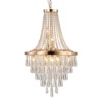USA 20" Modern Crystal Pendant Chandelier with Golden Finish,Elegant 11-Light Hanging Light Fixture Tiered Design (No Bulbs)