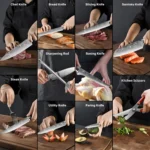 IOKO 15-Piece Japanese Style Kitchen Knife Set Sashimi Paring 8 Inch Chef Sushi Steak Utility 7 Inch Santoku Kitchen Knife