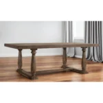 88 inch rustic solid wood trestle dining table in light gray and gray - Goldoma