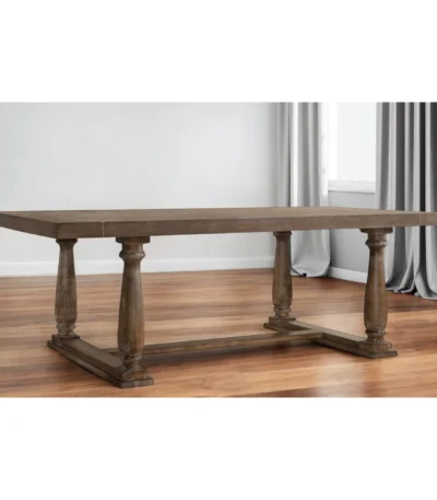 88 inch rustic solid wood trestle dining table in light gray and gray - Goldoma
