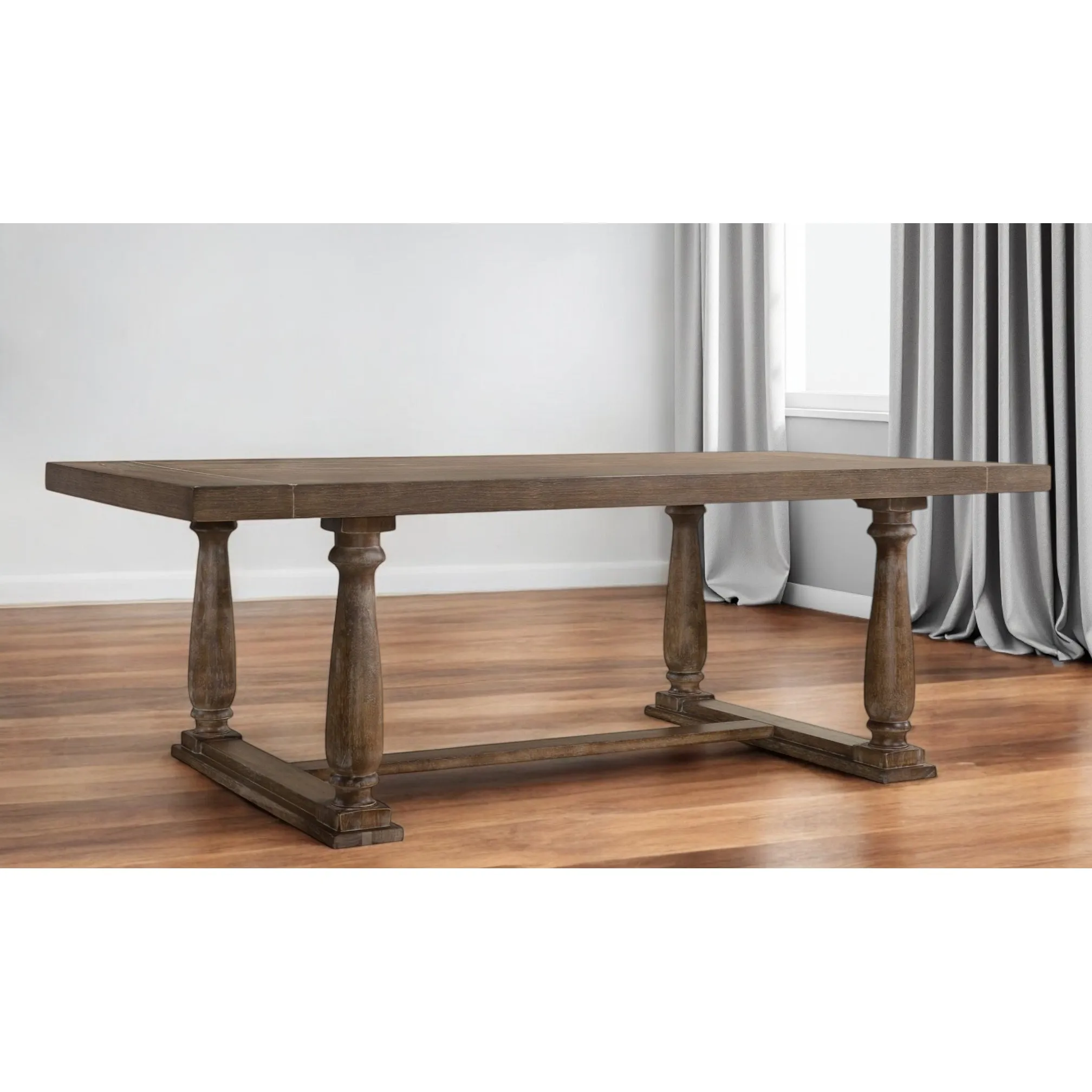 Hff86f15077874efface66caef2c95ce8L.webp 88 inch rustic solid wood trestle dining table in light gray and gray - Goldoma