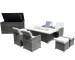HMS Outdoor Leisure Ten-Piece Gray Wicker Furniture Set with White Cushions Durable PP Material Fire Pit Included