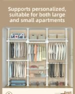 Freestanding coat rack with hooks holding jackets and bags in an entryway, adjustable design with sturdy steel frame