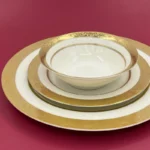 Luxurious disc relief inlaid with golden beef steak plate, palace style bone porcelain, European style gold edged tableware