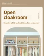 Freestanding coat rack with hooks holding jackets and bags in an entryway, adjustable design with sturdy steel frame