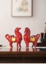 Chinese Red Tang Dynasty Horse Statue - Success Ceramic Horse Figurine, Office Desk Decor, Feng Shui Wealth Ornament – in a