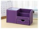 Leather PU multifunctional storage box with a remote control and pen visible.