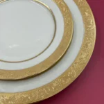Luxurious disc relief inlaid with golden beef steak plate, palace style bone porcelain, European style gold edged tableware