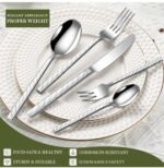 30-piece stainless steel flatware set with mirror finish on wooden table