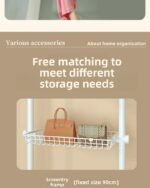 Freestanding coat rack with hooks holding jackets and bags in an entryway, adjustable design with sturdy steel frame