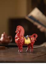 Chinese Red Tang Dynasty Horse Statue - Success Ceramic Horse Figurine, Office Desk Decor, Feng Shui Wealth Ornament – side