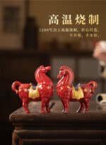 Chinese Red Tang Dynasty Horse Statue - Success Ceramic Horse Figurine, Office Desk Decor, Feng Shui Wealth Ornament