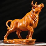 Hand Carved Red Sandalwood Wooden Bull Statue Figurine - Zodiac Ox Power Strength Ornament Home Office Desk Decor Gift