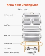 SucceBuy 8 Qt 4 Pack Chafing Dish Buffet Set Stainless Steel Chafer with 2 Full Size and 4 Half Size Pans Catering Warmer Server - Image 5