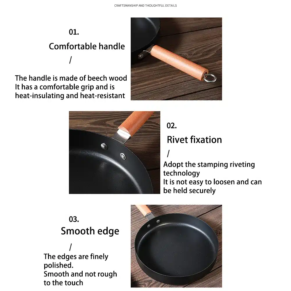24/26/28 cm xNon-stick Flat-bottomed Frying Pan Cast Iron Egg Steak Frying Pans Kitchen Cookware Anti-scald Handle Cooking Pot