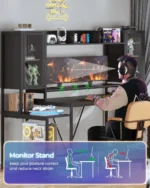 Gaming Desk 74.8'' with LED Lights, Hutch and Storage Shelves, Computer Desk with Monitor Stand, Large PC Gamer, Customized