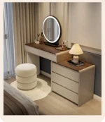 Classic Nordic vanity table with mirror and stool for makeup storage - modern luxury bedroom furniture