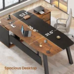 71" Executive Desk with File Cabinet, Large Office Desk with Drawers and Shelves, L Shaped Computer Desk with Power,