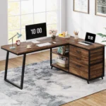 Tribesigns L-Shaped Computer Desk with 3 Drawers, Reversible Corner Home Office Desk with Shelves, 53-Inch Industrial PC