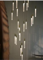 The acrylic pendant light in a bedroom, providing soft ambient lighting.