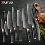 Art Forged Damascus Steel Kitchen Knife Set 1-8 pcs Professional Hotel Chef's Slicing and Carving Knife Premium Kitchen