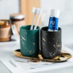 Creative Marbled Gold Plated Mouthwash Cup Couple Toothbrush Holder Bathroom Accessories Ceramic Mouthwash Cup Home
