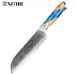 XITUO Damascus Kitchen Knife Set HighQuality 1-7PC Japanese VG10 Steel Chef Knife Cleaver Santoku Boning Fruit Knife Blue