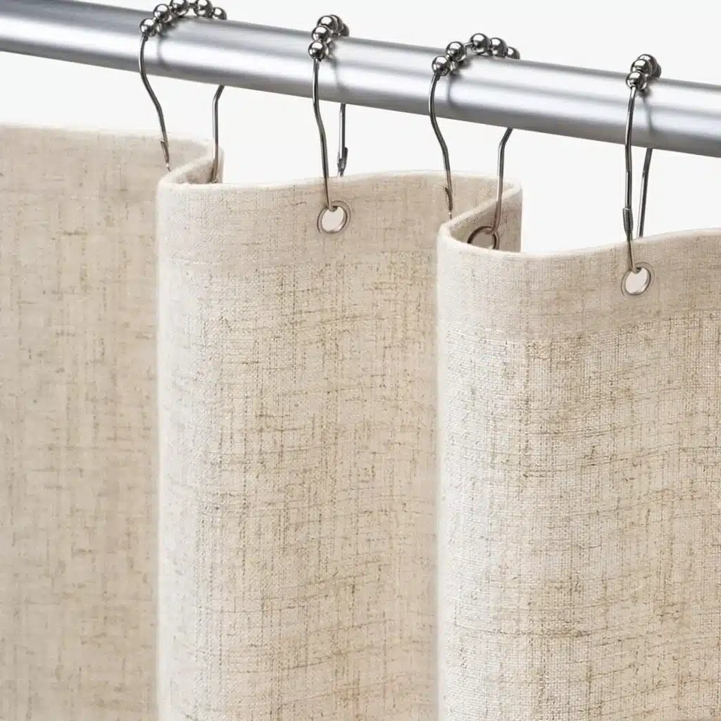 Linen Shower Curtain Beige Boho Farmhouse Shower Curtains for Bathroom Natural Cloth Cotton Fabric Liner Cream