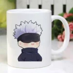 Anime coffee mug with Jujutsu Kaisen Gojo Satoru surrounded by water design on white ceramic
