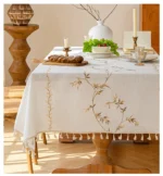 Nordic Cotton Linen Fabric Rectangular Tablecloth Dust Proof Table Cover Small Fresh Waterproof Embroidered Dining Tablecloth