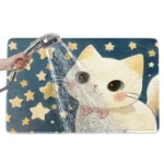 Adorable cartoon cat non slip memory foam bath mat with cotton velvet surface in a bright bathroom