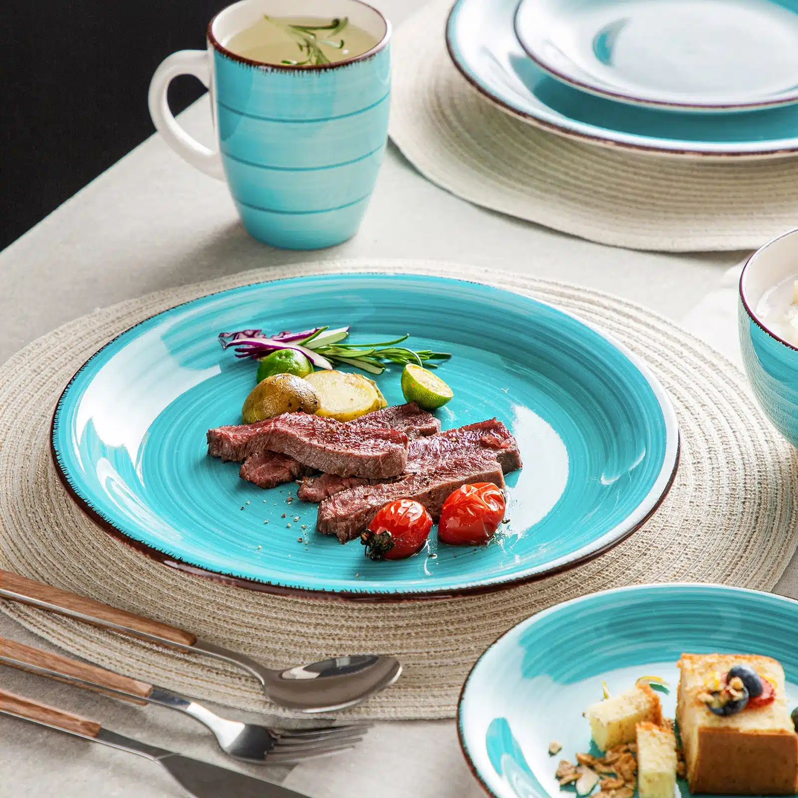 Vancasso Bella-T 16/32/48-Pieces Porcelain Dinnerware Set Vintage Ceramic Plate Set with Dinner Plate,Dessert Plate,Bowl,Mug Set