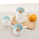 Creative Ceramic Coffee Mug with Lid and Spoon Cute Cartoon Three-dimensional Kawaii Animal Milk Cup Couple Gift Water Cup