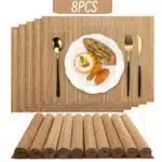 8PCS Bamboo Placemats Sushi Rolling Mat Reusable Wicker Placemat Heat Resistant Table Mats for Dining Wedding Party 12x18 In