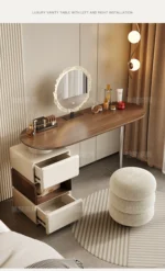 Modern white dressing table with LED mirror and storage drawers