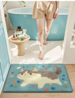 Adorable Cat Print Bath Mat, Premium Thick Sponge, Super Absorbent & Quick Dry, Non-Slip Bathroom Rug, Soft Rebound