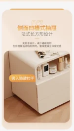 White wooden dressing table with mirror and stool in a modern bedroom setting, featuring LED lighting and organized drawers - Goldoma dressing table with mirror