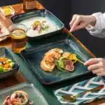 Vancasso Stern Dinner Set Green Square Kiln Change Glaze Tableware 16 Piece Kitchen Dinnerware Ceramic Crockery Set for 4