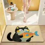 Cute Cartoon Cat Bath Mat - Super Soft Memory Foam Bathroom Rug, Fast Absorbing Quick Dry, Non-Slip Shower Mat for Kids