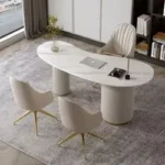custom.Modern Fashionable Curved Artificial Stone Office Desk Made in China Convertible Wooden Feature – in a cozy room