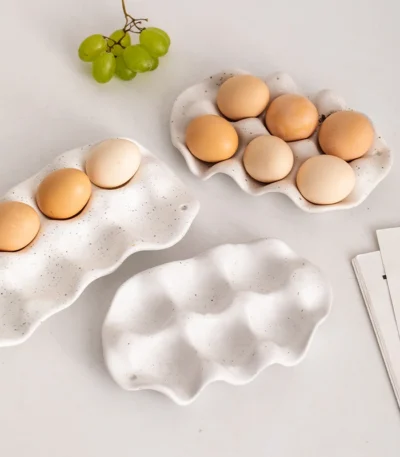White Ceramic Egg Tray Storage Box for Dining Table Refrigerator Special Fresh-keeping Box Kitchen Egg Storage Trays