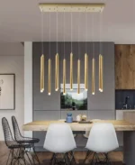 White glass orb chandelier with chrome accents in a coastal style home.