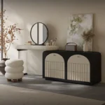 Modern black French dresser with retractable corner and mirror, 1.2m wide, modern bedroom storage