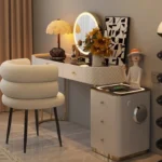 Modern dressing table with mirror and two drawers in white painted finish for bedroom use