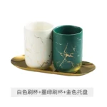 Creative Marbled Gold Plated Mouthwash Cup Couple Toothbrush Holder Bathroom Accessories Ceramic Mouthwash Cup Home
